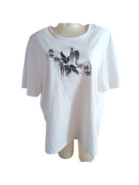 Vintage Womens T-shirt Zebra 1X 1990's C.S.T. Padded Shoulders Mom Top White